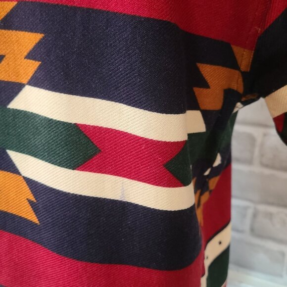 Vintage British Khaki Robert Lighton Cotton Shacket Southwest Aztec Button Up - Picture 9 of 9